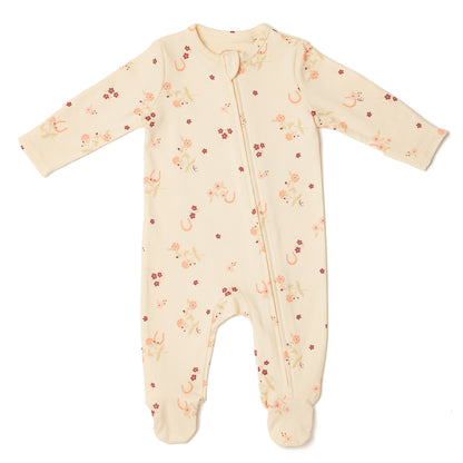 Organic Cotton Zip Style Sleepsuit Horseshoe Floral Wholesale