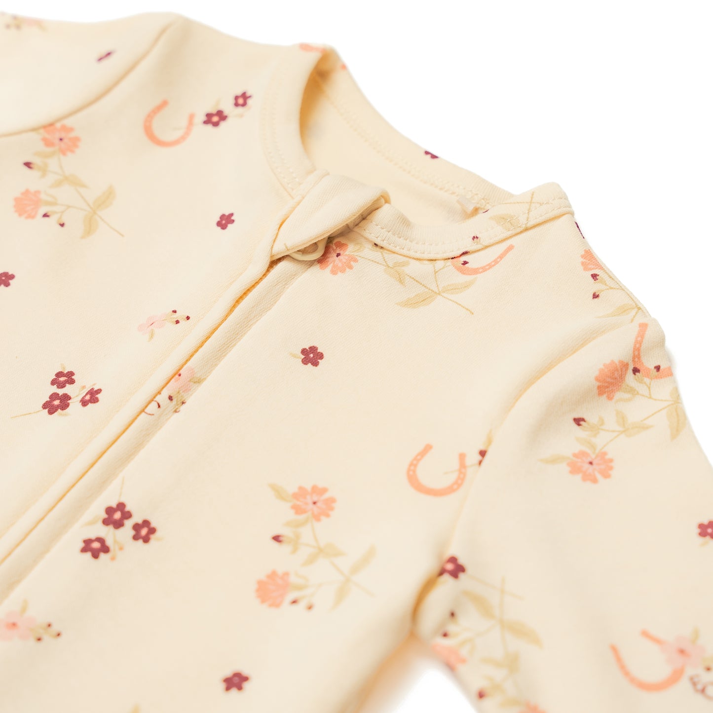 Organic Cotton Zip Style Sleepsuit Horseshoe Floral