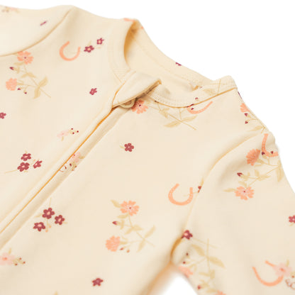 Organic Cotton Zip Style Sleepsuit Horseshoe Floral Wholesale